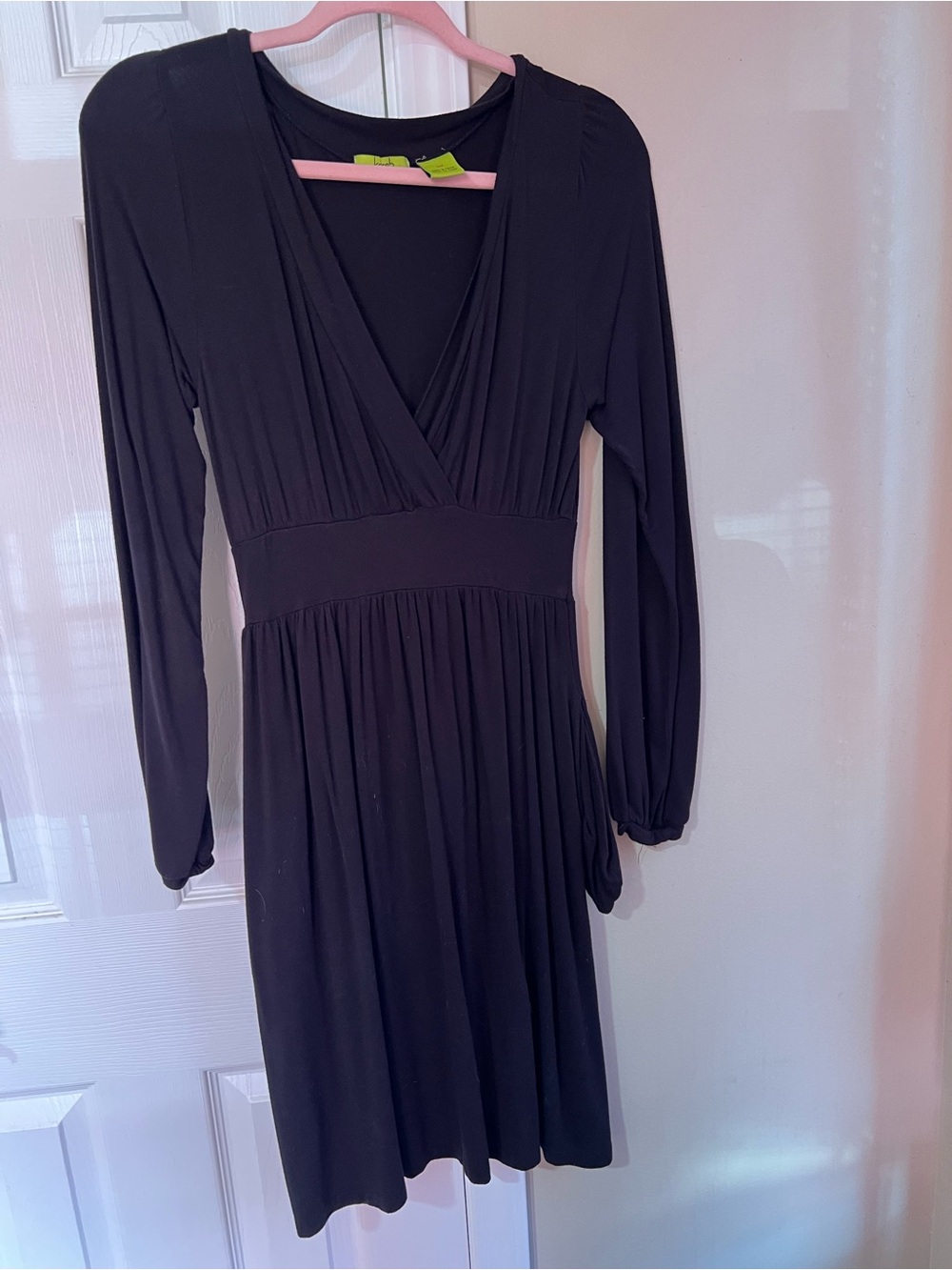 Kersh Black Long-Sleeve V-Neck Wrap Dress